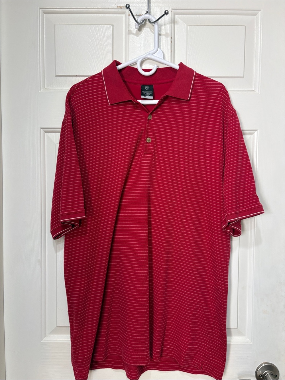 Nike Dr-Fit Mens Golf Red Thin-Striped Polo